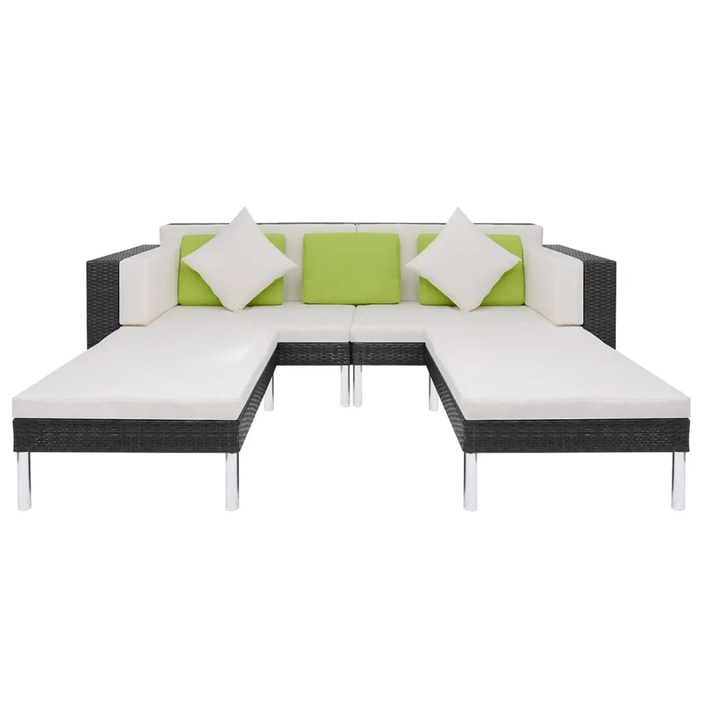 Set Divani da Giardino 4 pz con Cuscini in Polyrattan Nero cod mxl 36934