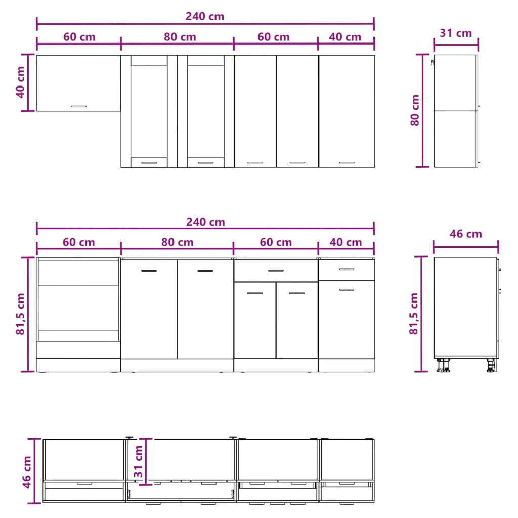 Unità Cucina LYON 8 pcs Grigio Cemento Legno ingegnerizzato 3438206