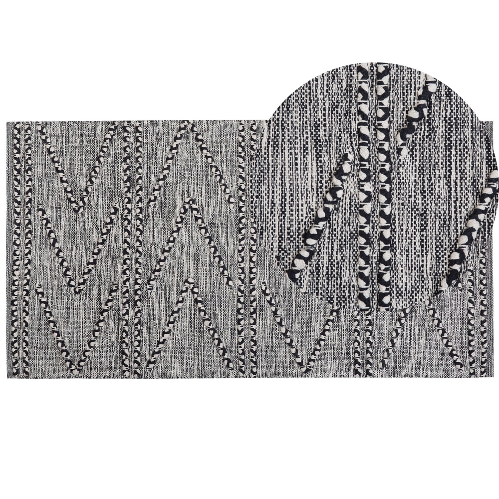 Tappeto in cotone color Nero con Motivo Geometrico Bianco 80 x 150 cm stile rustico boho