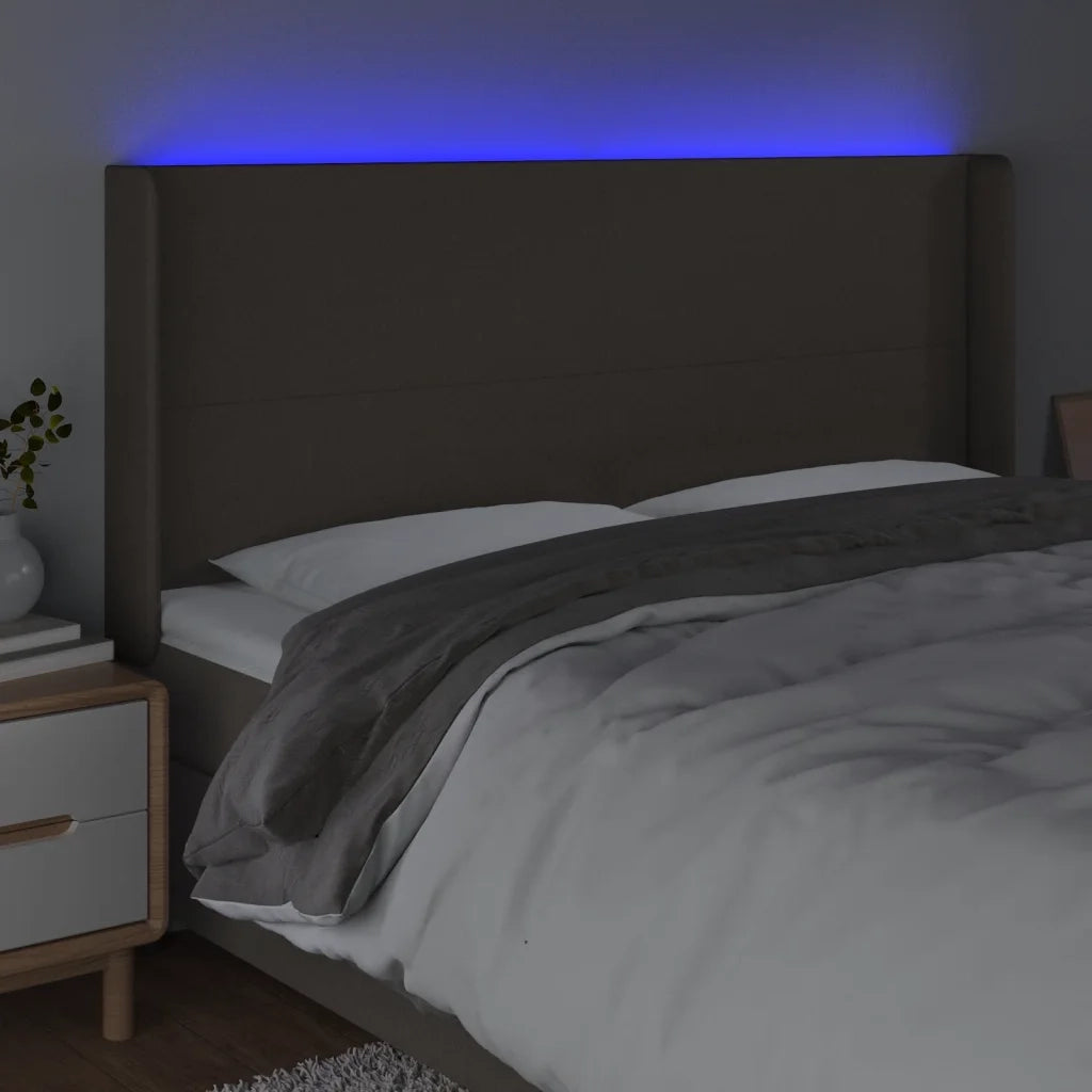 Testiera a LED Tortora 163x16x118/128 cm in Tessuto 3123778
