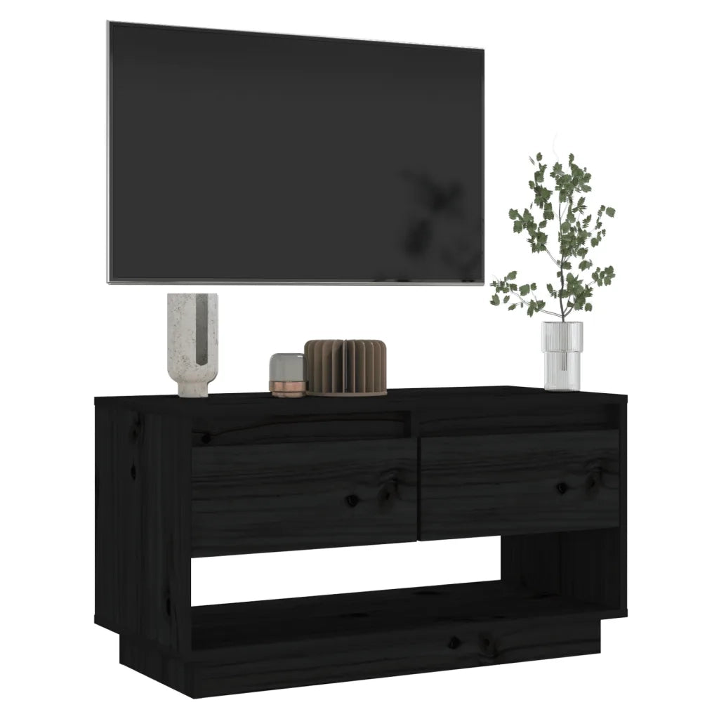 Mobile Porta TV Nero 74x34x40 cm in Legno Massello di Pino 813843