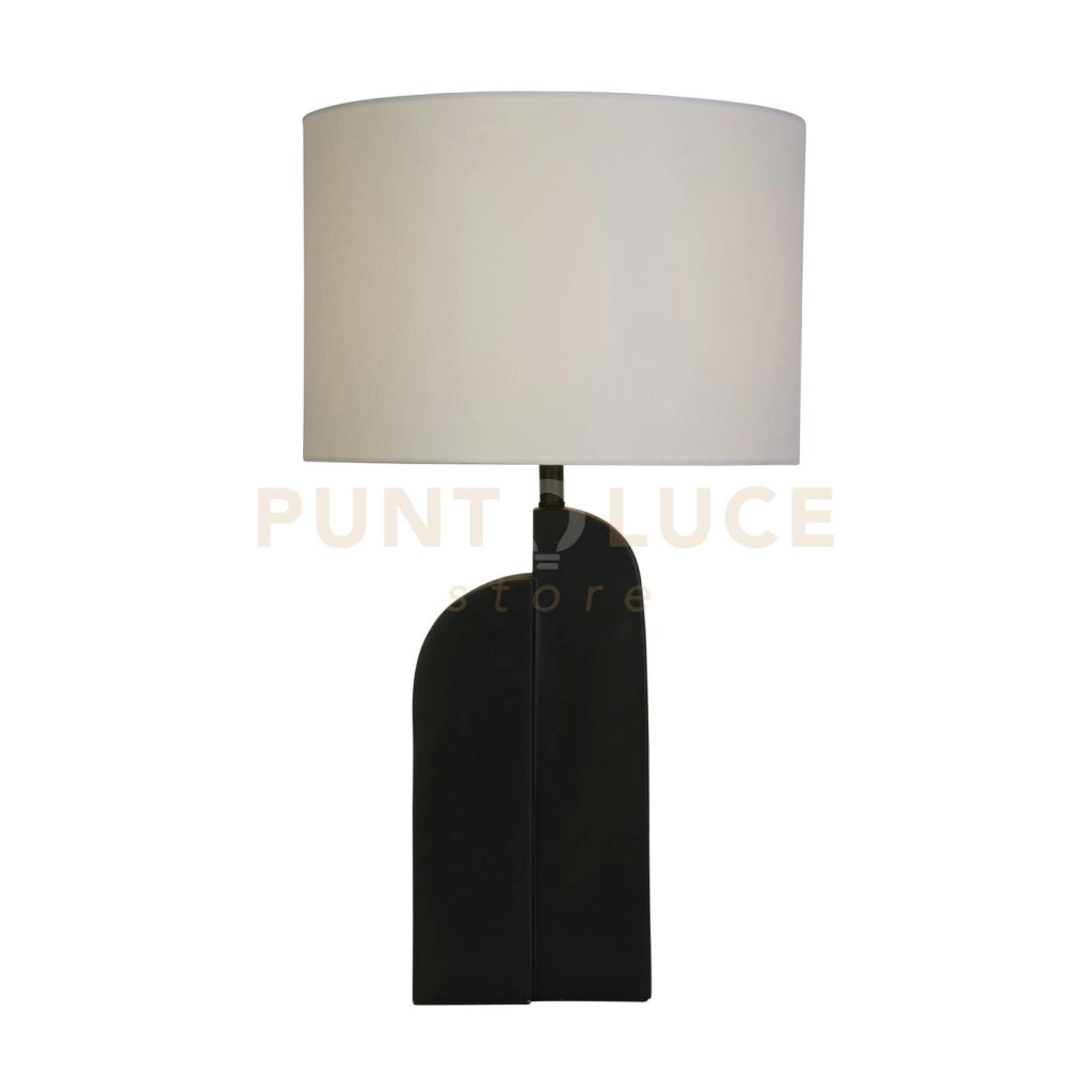Lampada da tavolo Perth 1Lt, resina nera opaca e paralume in lino bianco