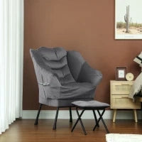 Poltrona Moderna con Poggiapiedi e 2 Tasche Laterali, in Tessuto Effetto Velluto e Acciaio, 80x78x100 cm, Grigio