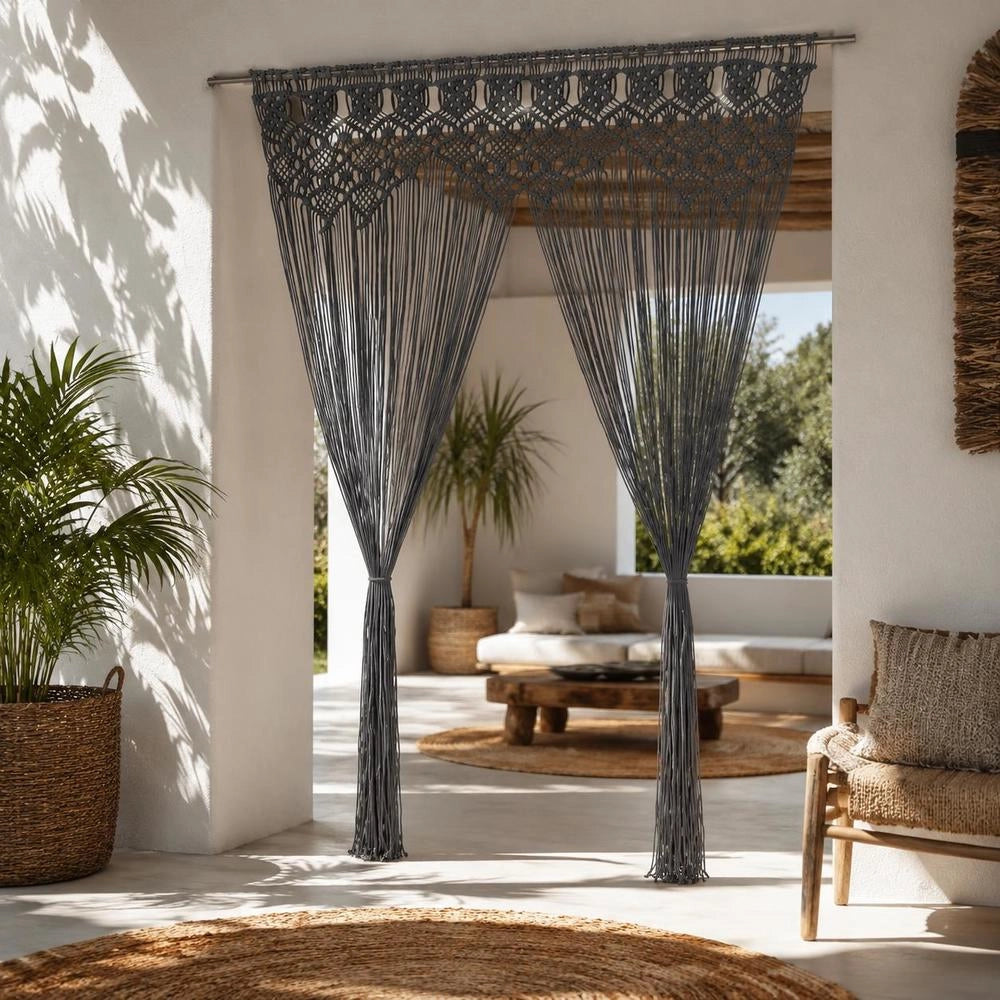 Macrame Curtain Anthracite 140x240 Cm Cotton