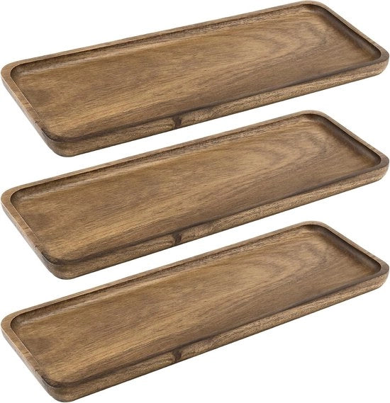 Piatto di servizio decorativo in legno di acacia - 29 x 10 cm - set a 3 pezzi