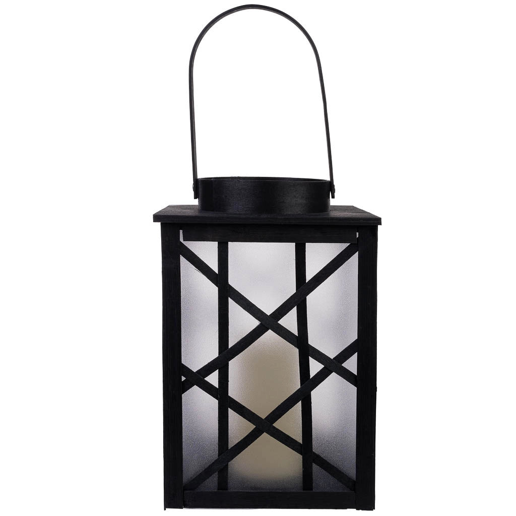 Lanterna in plastica e legno con candela a batteria D19,5x31,5/46h cm