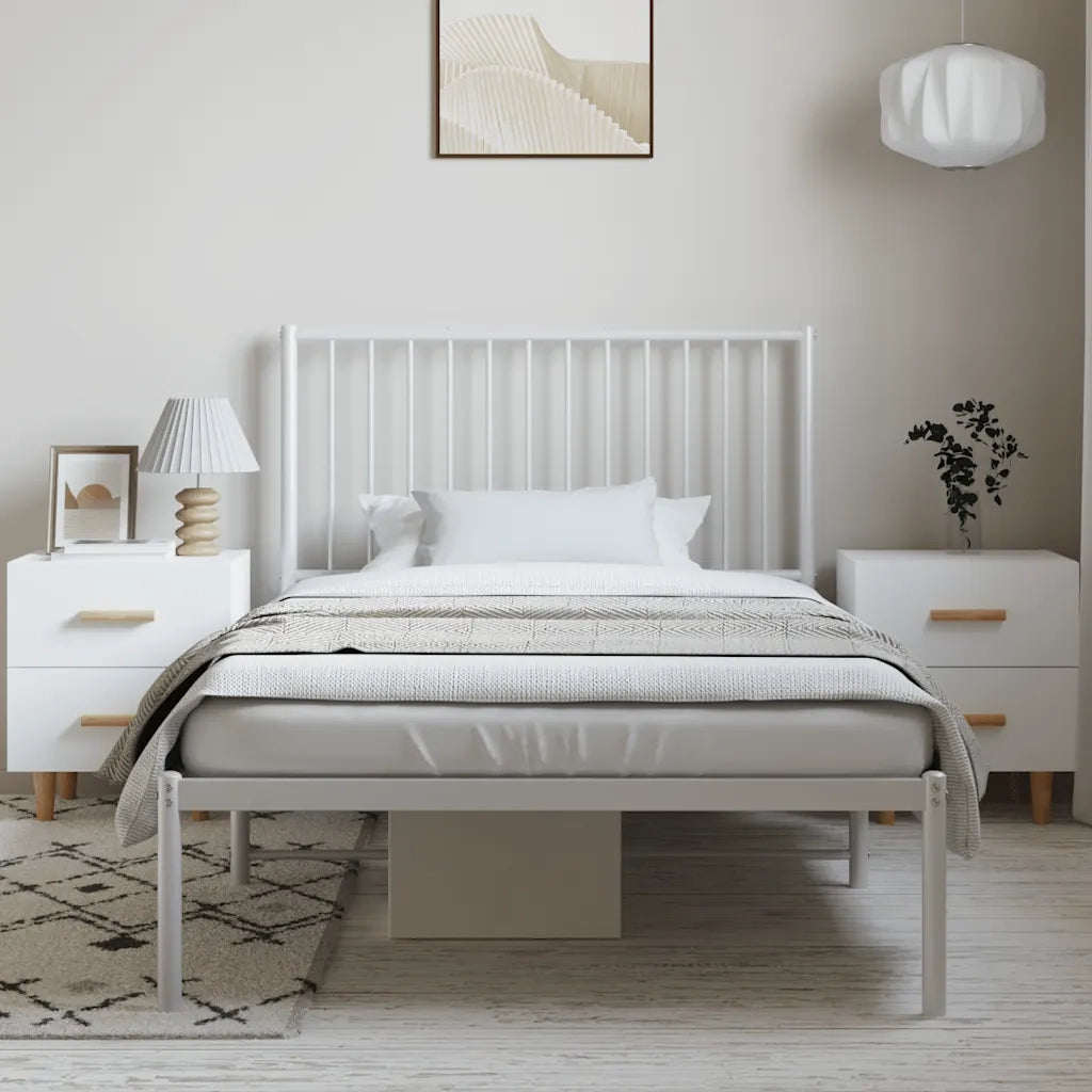 Giroletto con Testiera-Struttura Letto con testiera Metallo Bianco 100x190 cm 591487