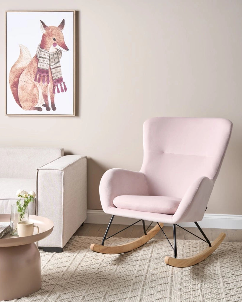 Sedia A Dondolo Velluto Rosa Gambe In Metallo Pattini In Legno Moderni