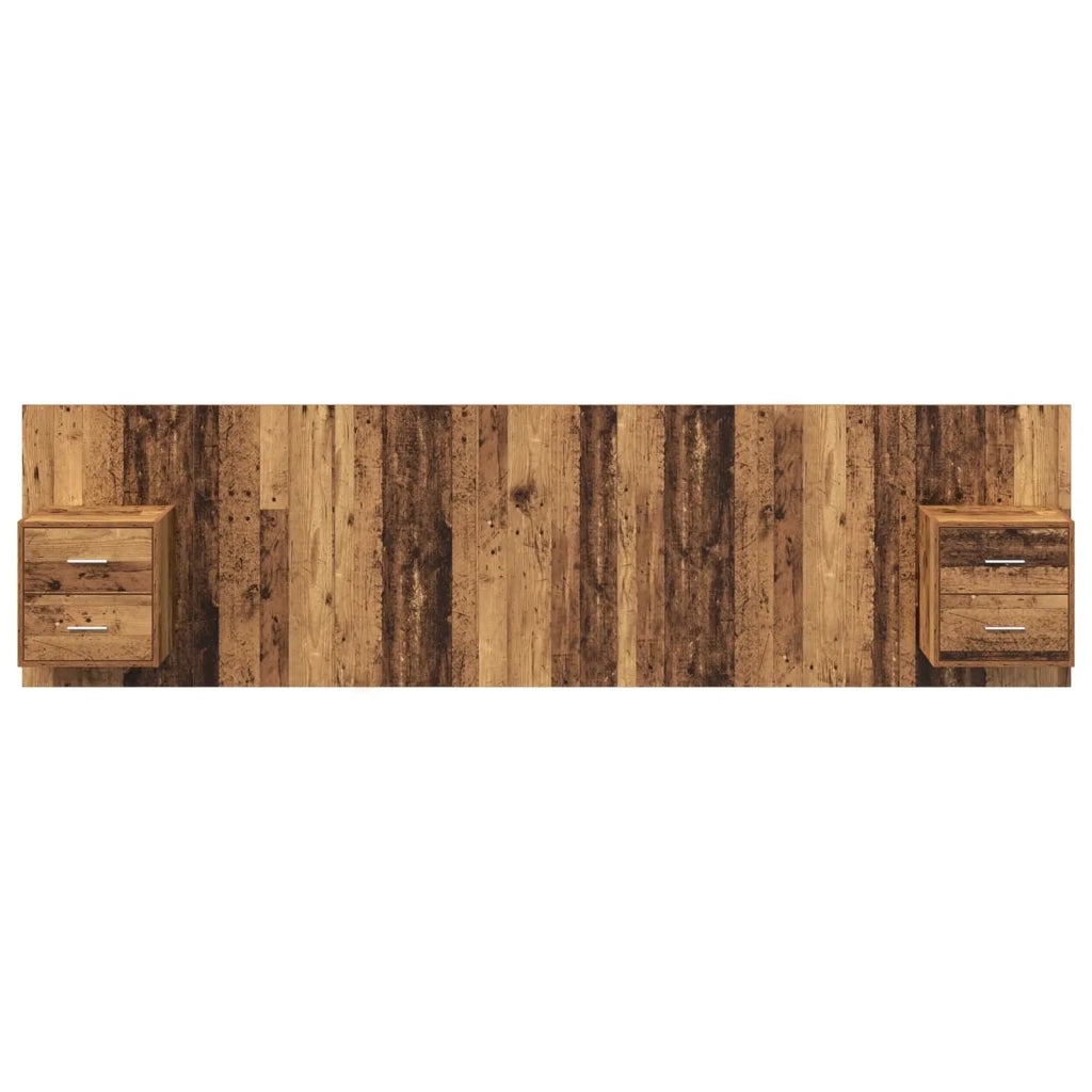Testata con Comodino 3 pz-Set di 3 Testiera con Contenitore Legno vecchio Legno multistrato 955508