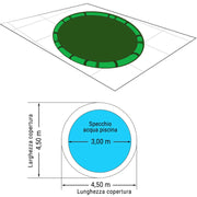 Copertura  7,50 M Invernale Standard 240 Gr/m² Con Bretelle E 31 Salamotti Per Piscina Rotonda  6,00 M Dimensione piscina: Ø 3.00 m
