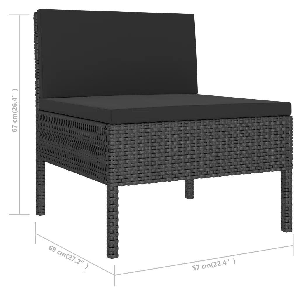 Set Divani da Giardino 6 pz con Cuscini in Polyrattan Nero 3056963