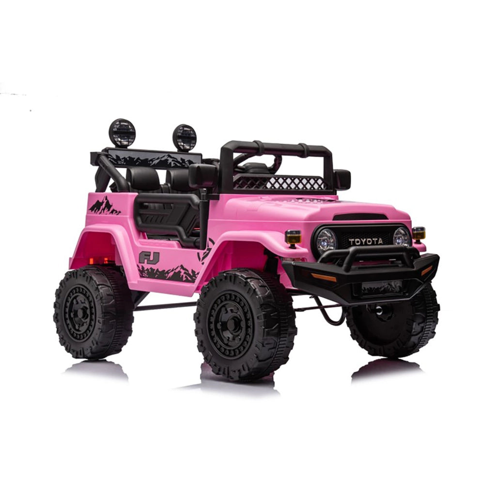 Macchina Elettrica per Bambini Fuoristrada Toyota Fj Cruiser 12V Telecomando Ruote in Gomma e Sedile in Pelle Rosa