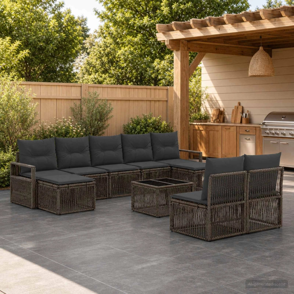 Set Divano da Giardino 10 pz Grigio polyrattan 3435830