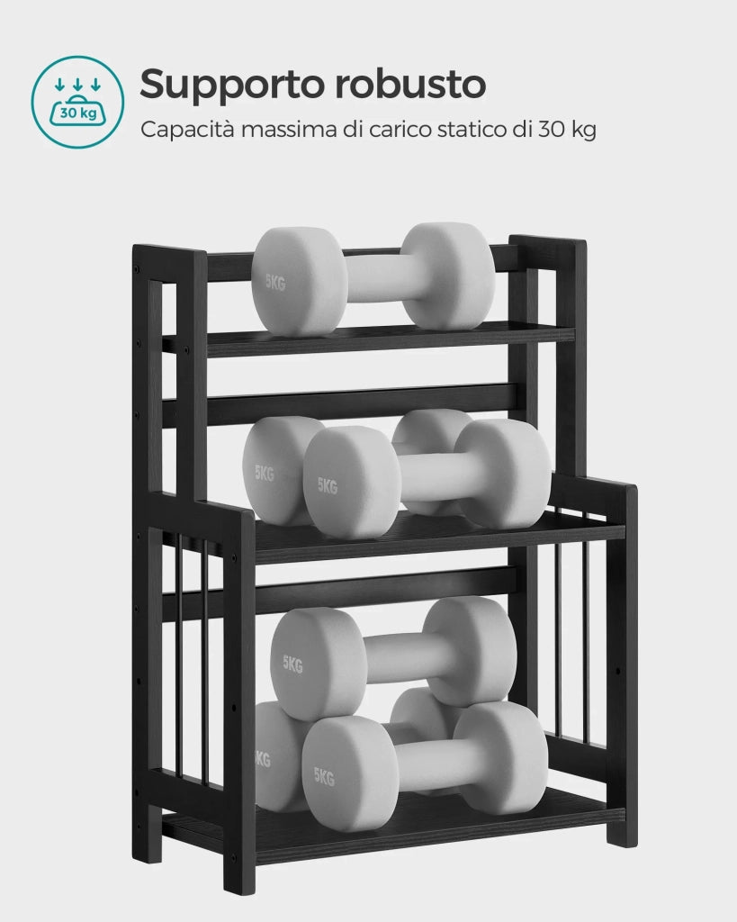 Porta spezie scaffale portaoggetti a 3 livelli organizer da scrivania 18 x 41 x 53 cm struttura in bambù per cucina sala da pranzo ufficio marrone rustico e nero 12_0005524
