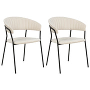 Set di 2 sedie da pranzo in tessuto vellutato bianco sporco  Rivestimento in metallo nero Gambe con braccioli Schienale curvo Design moderno e contemporaneo