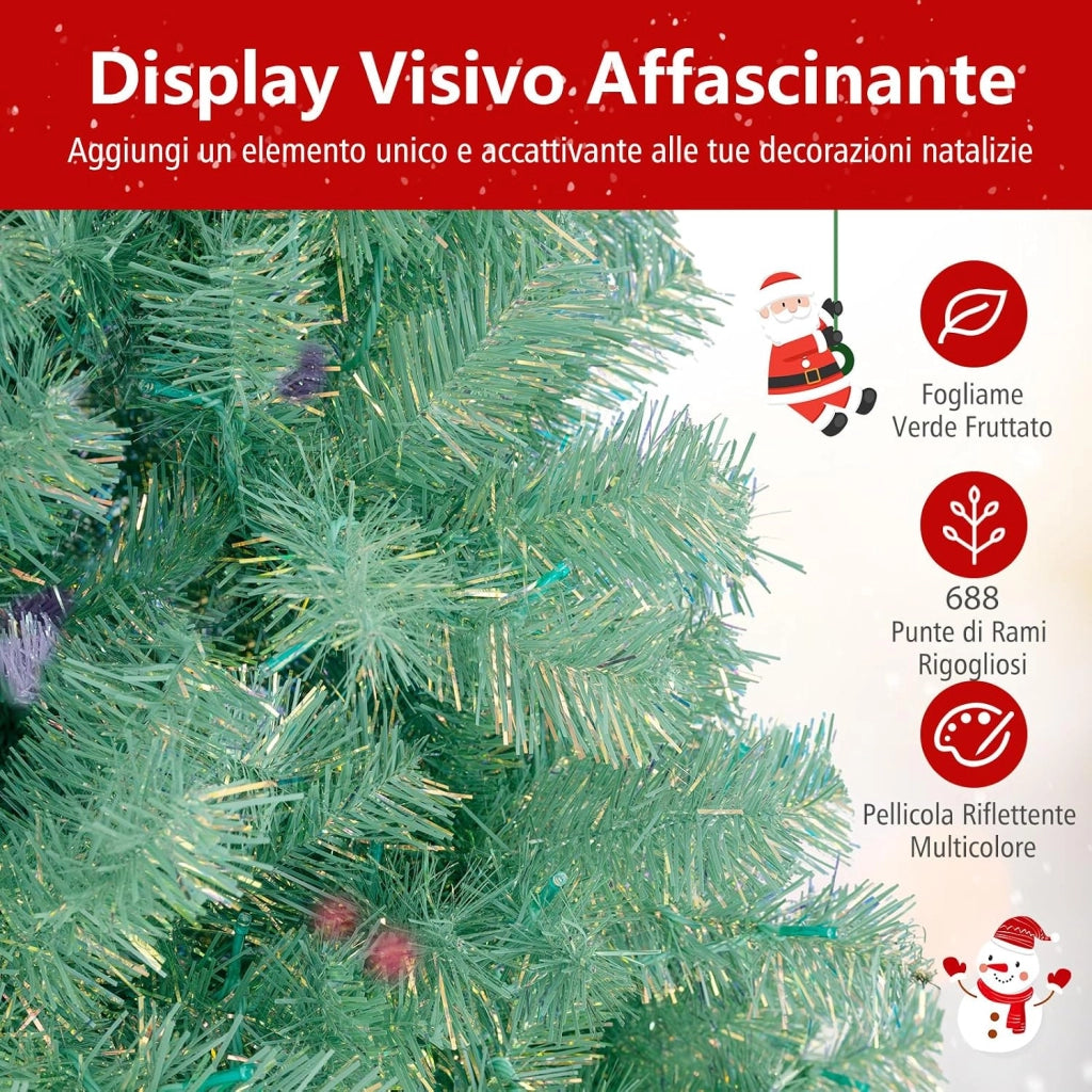 Albero di Natale 180 cm, Albero di Natale Preilluminato con 688 Rami Folti, 250 Luci LED Bianco Caldo, 8 Modalità e Base, Decorazione Natalizia per Casa e Ufficio (Verde, 180 cm)