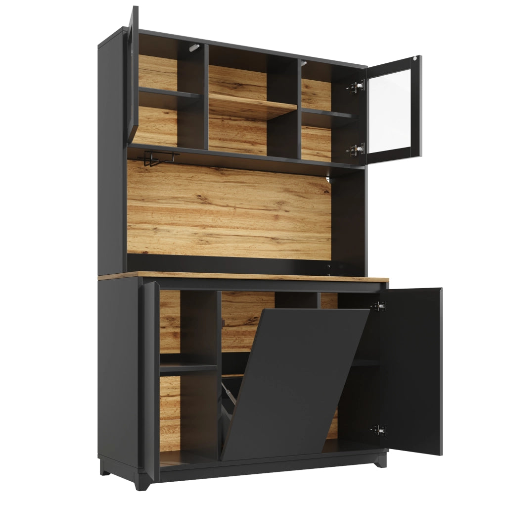 Mobile cucina 120x40x180 cm con vani multipli e illuminazione LED in MDF e metallo nero