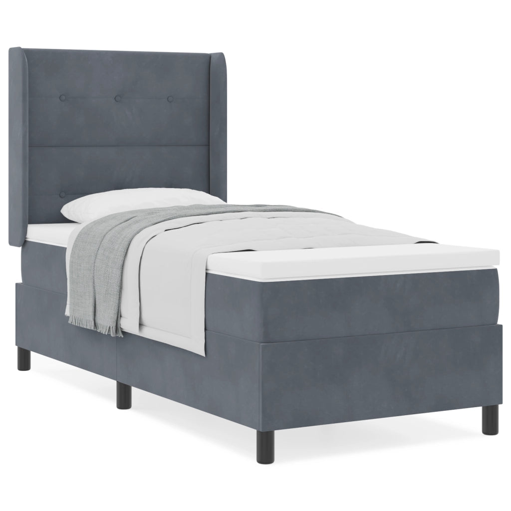 Letto Box Spring con Materasso Grigio Scuro 90x200 cm in Velluto