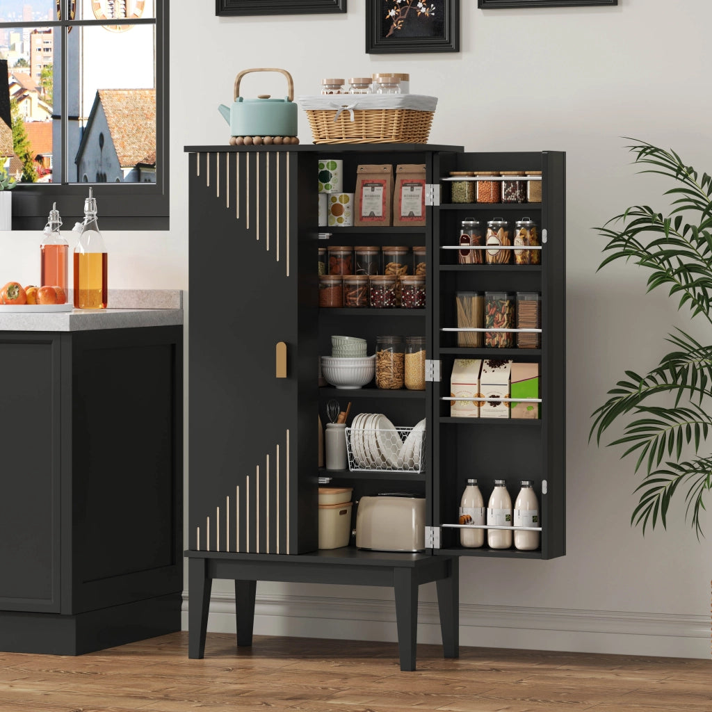 Credenza con 2 ante e 5 vani per cucina e soggiorno in MDF 120×59×30 cm nero
