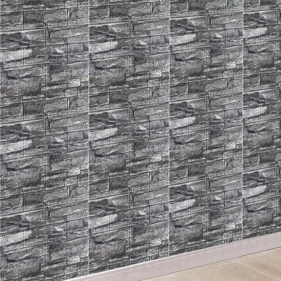 Pannello da Parete 3D in Piastra di Pietra 70 cm x 10 m - Tappezzeria con Aspetto di Pietra, Tappezzeria Acquifuga con Aspetto di Pietra, Tappezzeria per Parete per Cucina, Camera da Letto, Sfondo per TV (Nero Vintage, 10 m)