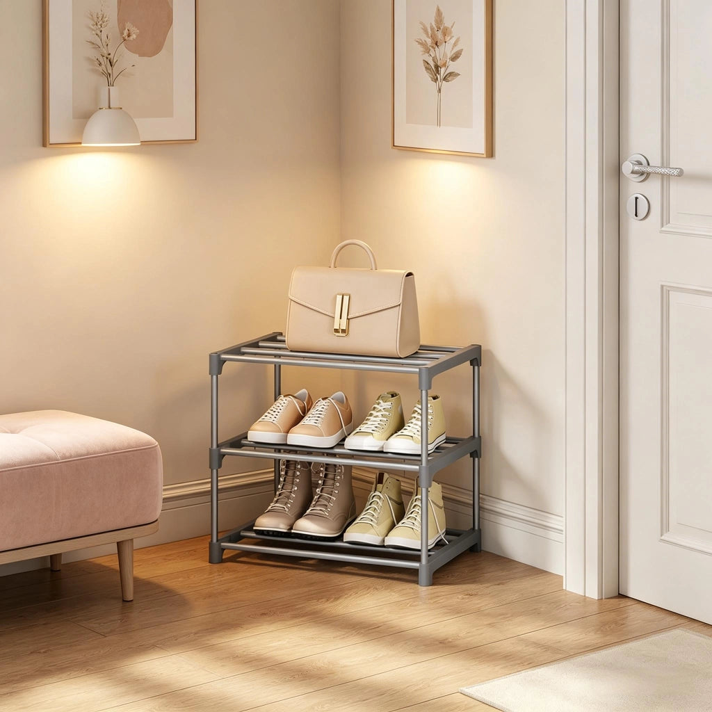 Scarpiera 42x30x37 cm a 3 ripiani in metallo grigio