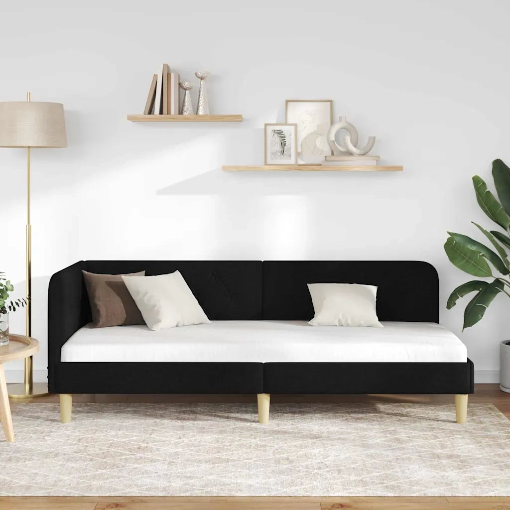 Letto singolo | Letto per adulti | Cornice del letto ad angolo Nero 80 x 200 cm Tessuto