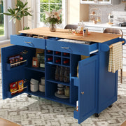 Isola da cucina mobile 102x45x92 cm blu con portabottiglie