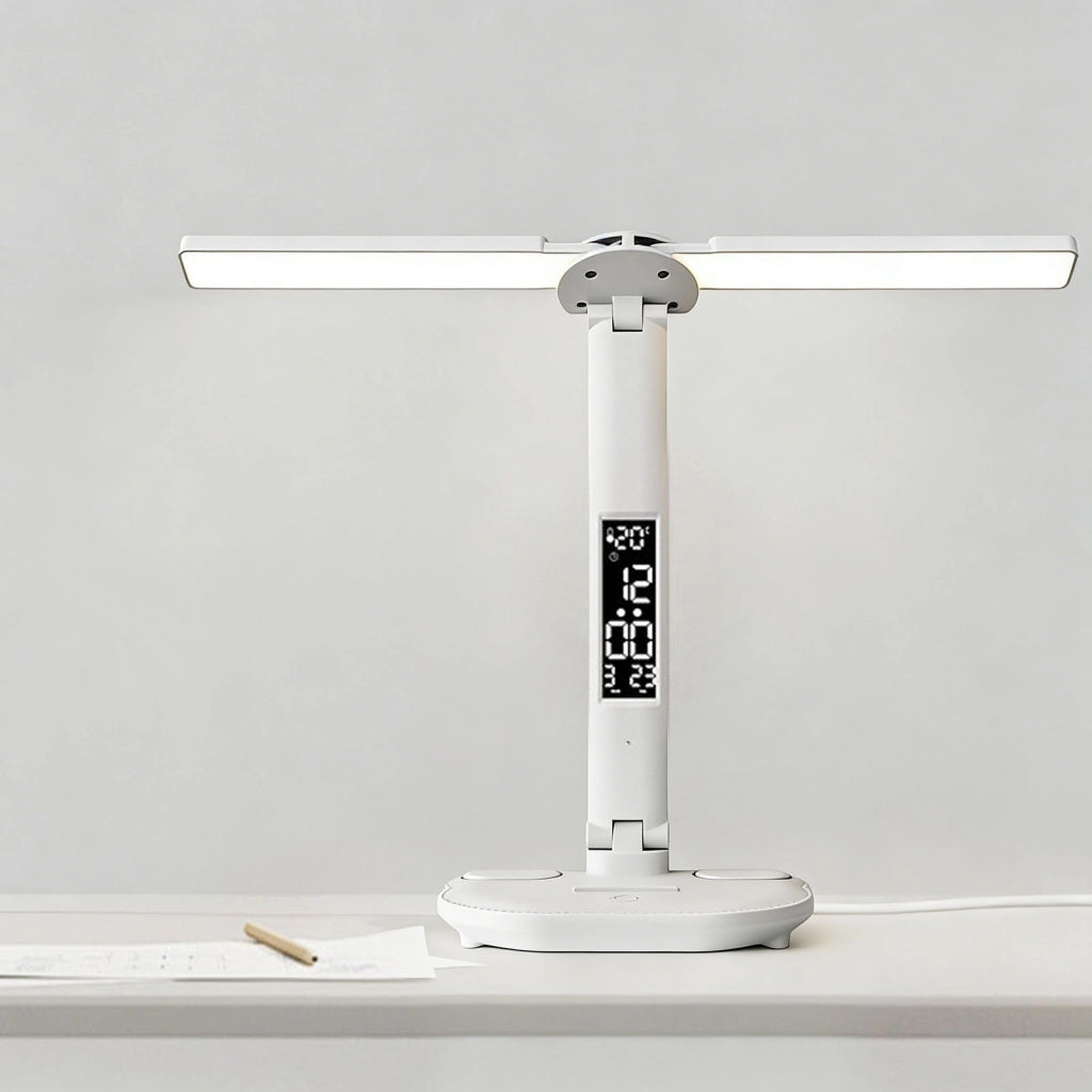 Lampada da scrivania LED bianca a doppia testa con controllo touch