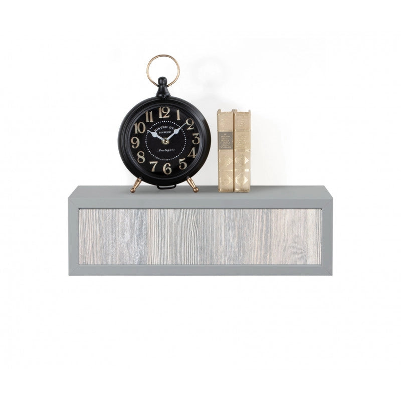 Mensola da Muro con Cassetto, Comodino Sospeso, Mensola da Parete, Grigio Sasso, 45x13,4 p20 cm - Legolo