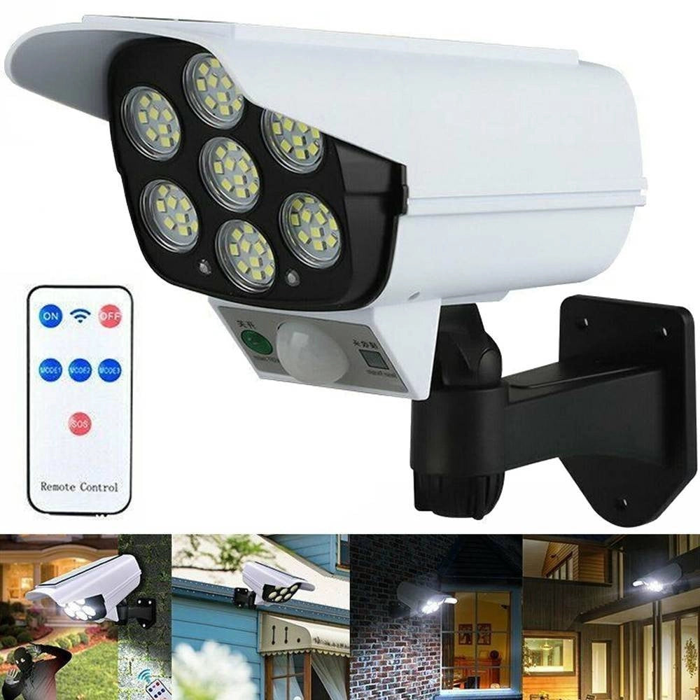 Trade Shop - Telecamera Finta Pannello Solare Con Sensore Di Movimento 77 Led Faretto Luce -