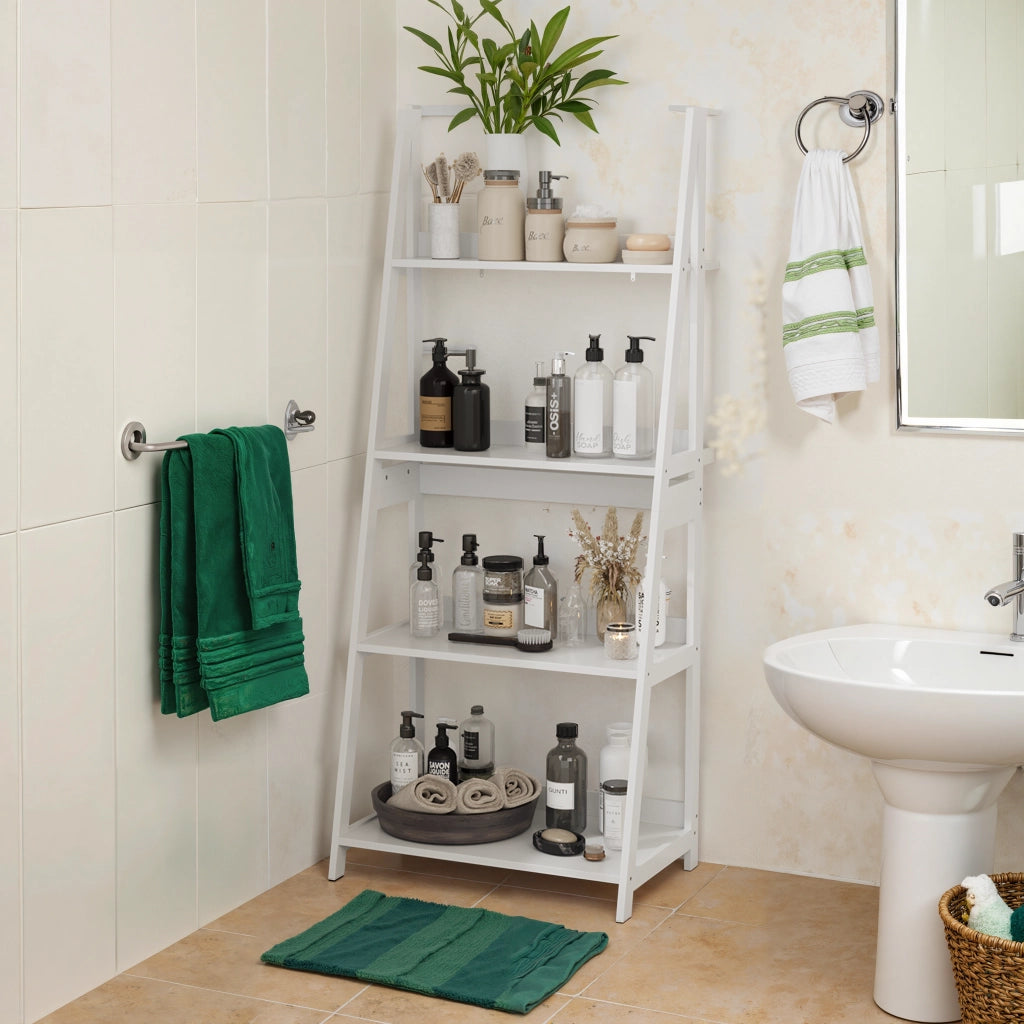 Libreria a scala con 4 ripiani e antiribaltamento - per studio - 86×47×13 cm - bianco