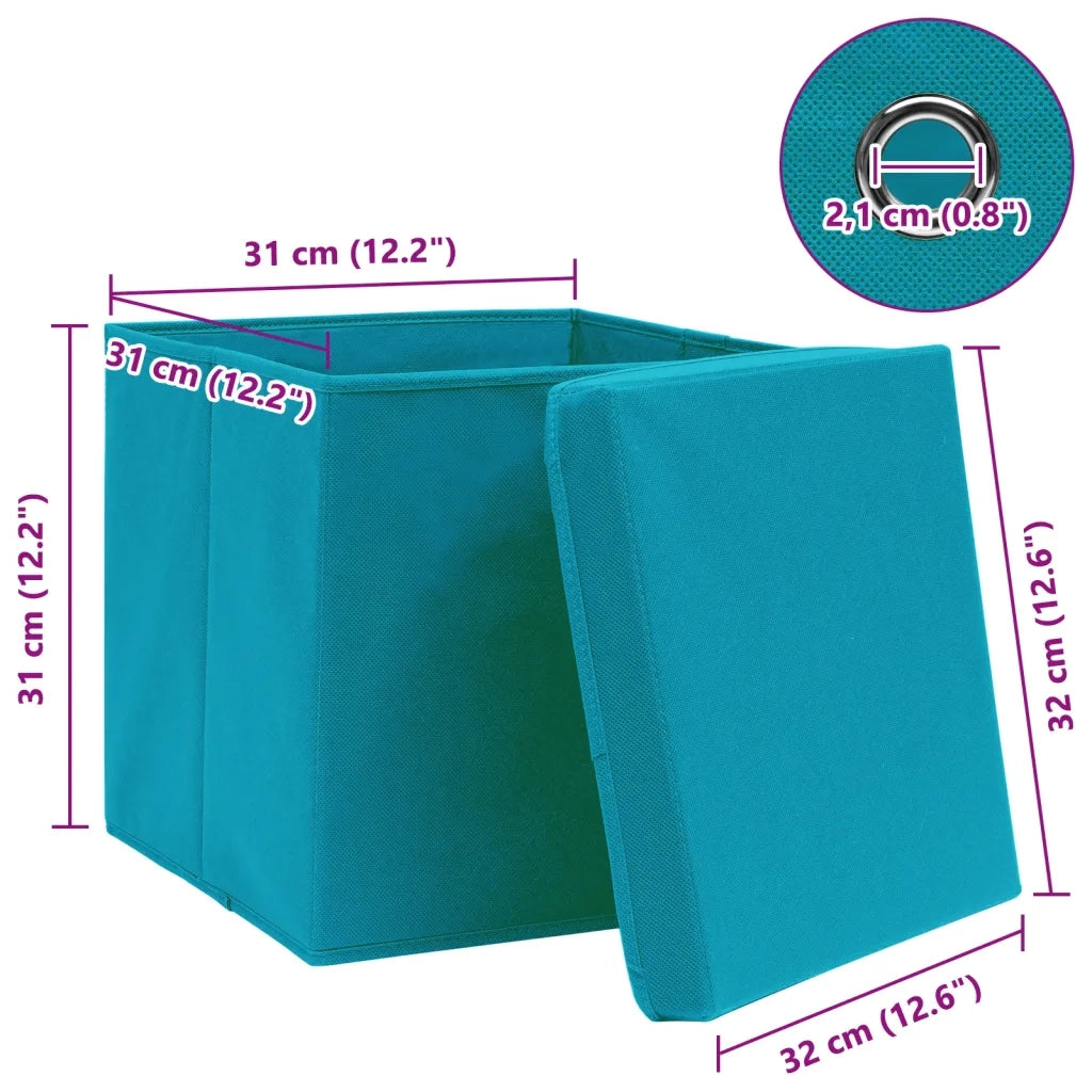 Scatole con Coperchi 10pz Azzurre 32x32x32 cm Tessuto 288376