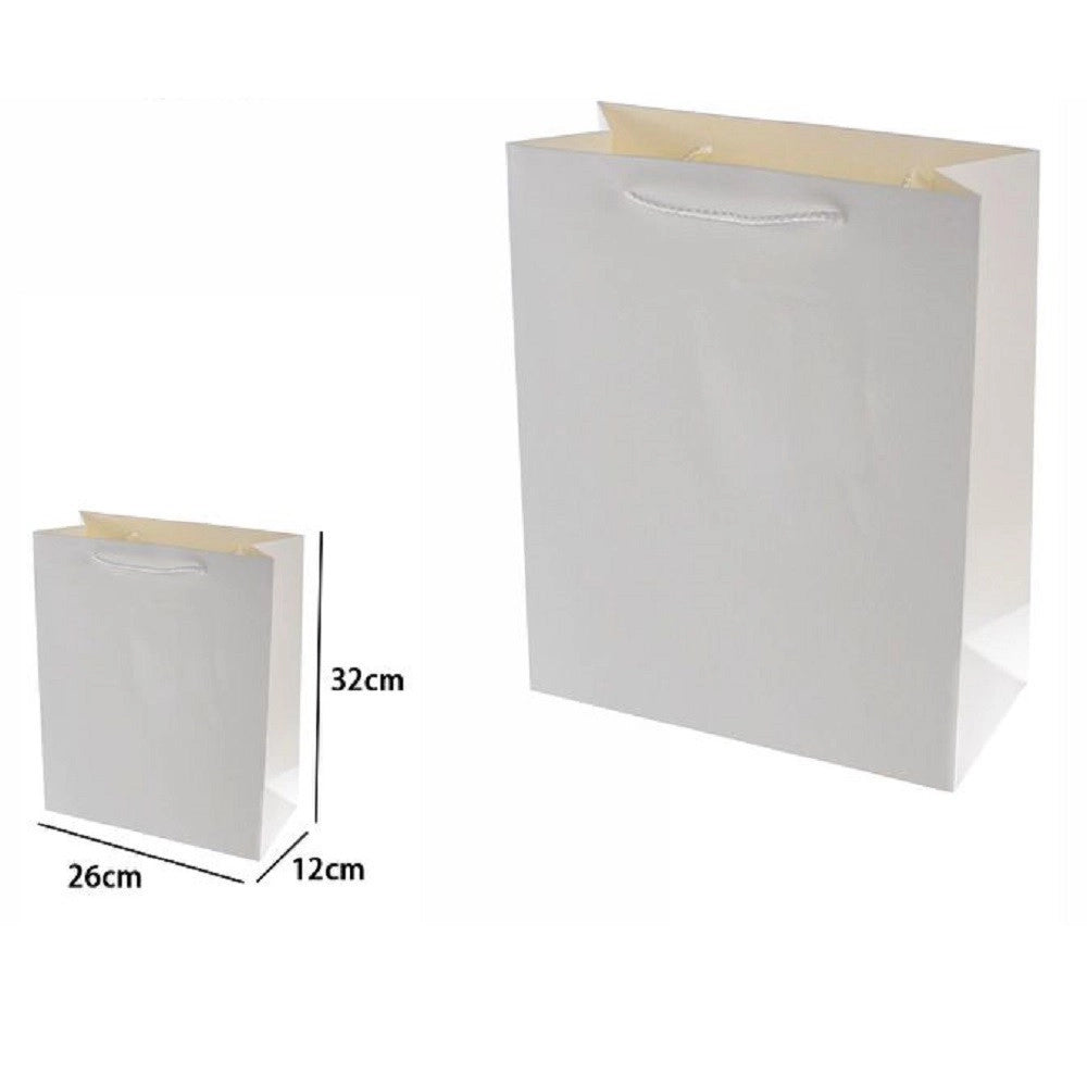 Trade Shop - Set 3pz Buste Borsa Regalo Sacchetti 32x26x12 Cm 69900 Bianco Con Manico Cordino -
