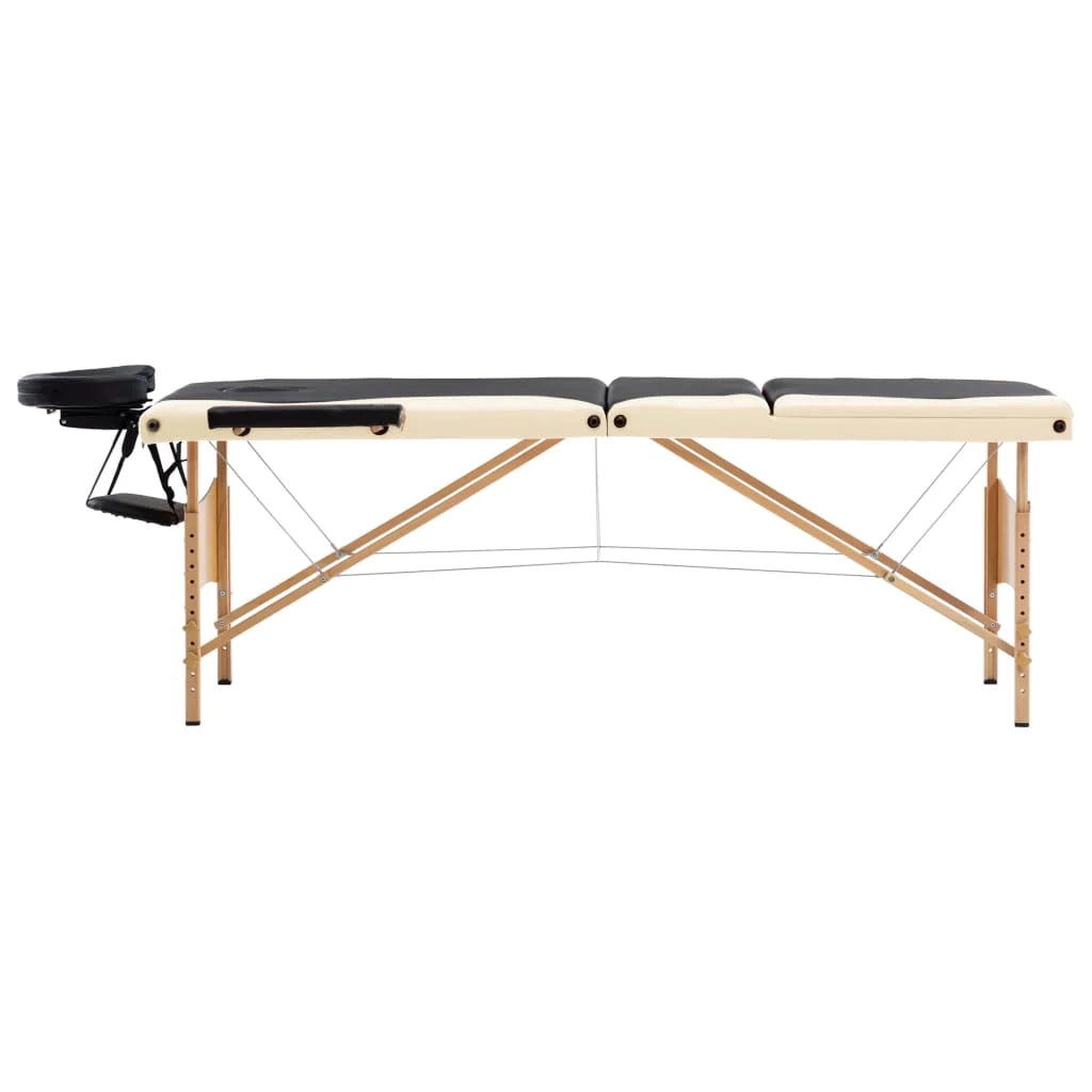 Lettino da massaggio pieghevole 3 sezioni legno nero e beige 02_0001832