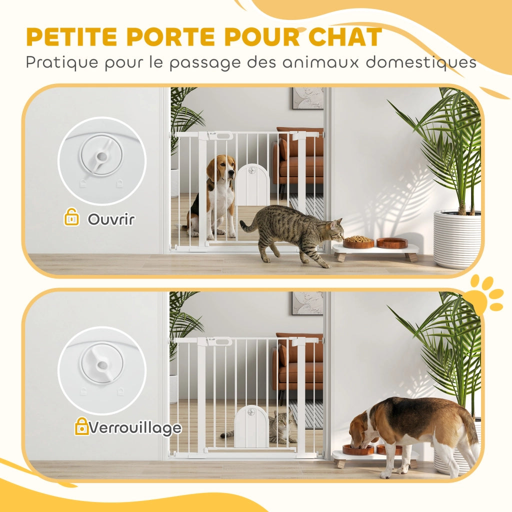 Barriera di Sicurezza per Animali con Porta e Chiusura Automatica ¨C Zephmum ¨C Bianco Acciaio