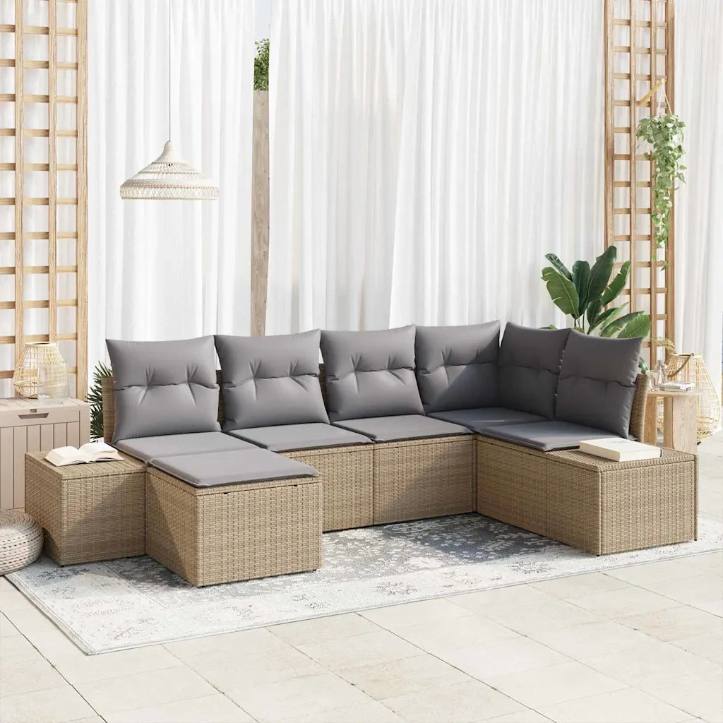 Set Divano da Giardino 6 pcs Beige e Grigio Chiaro polyrattan