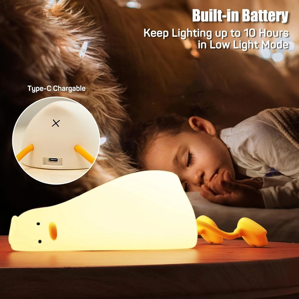 Trade Shop - Luce Notturna Forma Anatra Sdraiata In Silicone Lampada Ricaricabile Usb A Led Touch -