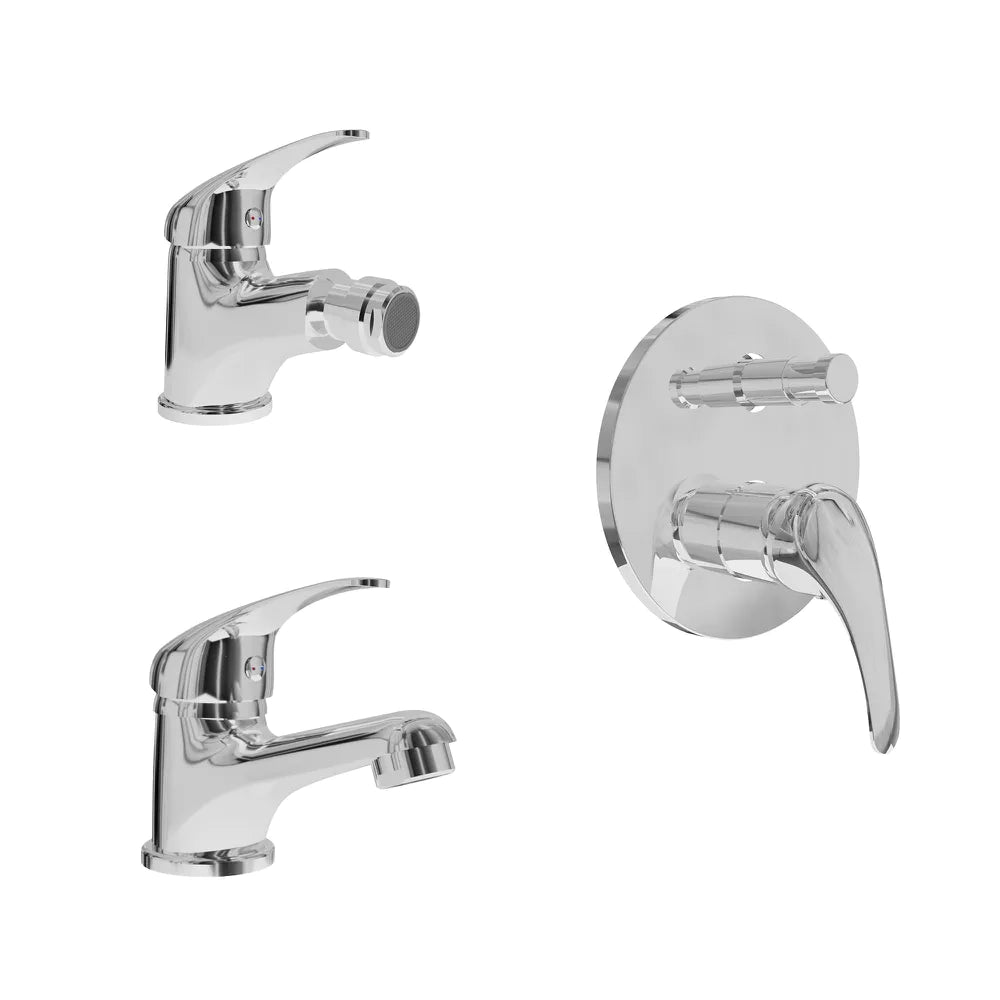 Set miscelatori: lavabo bidet con scarico a saltarello e incasso doccia con deviatore | Natalie