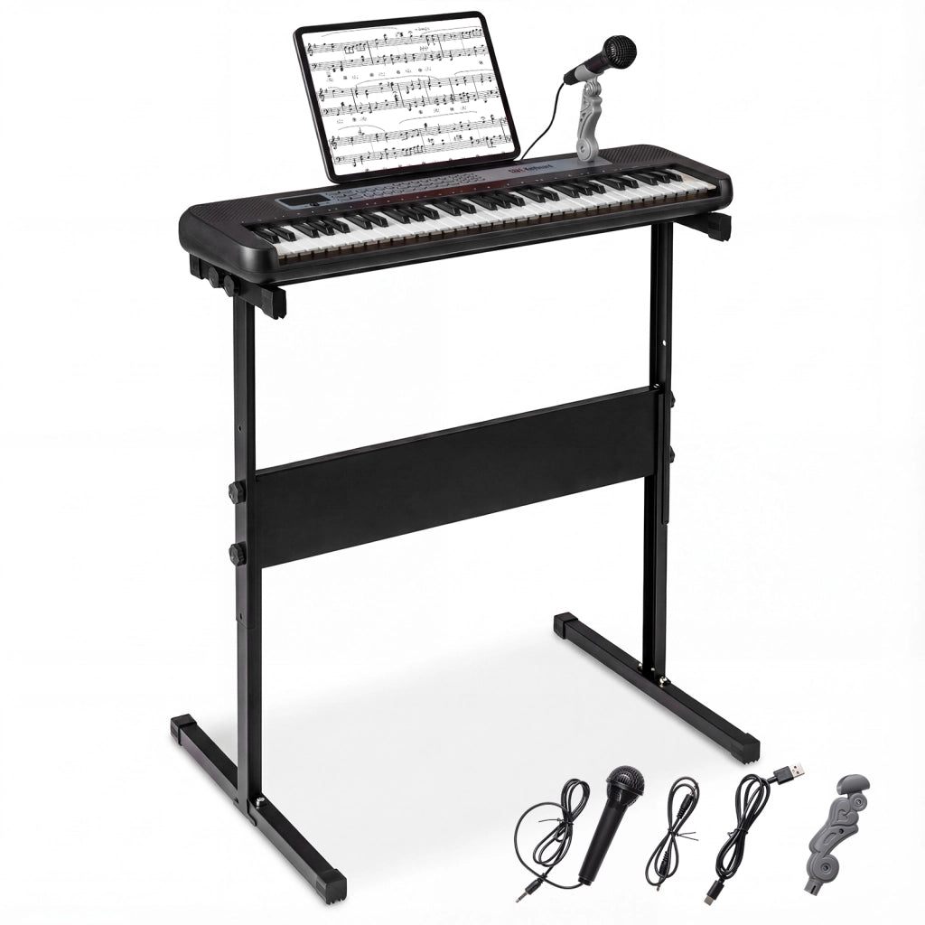 Tastiera pianoforte bambini 61 tasti supporto regolabile microfono-Tastiera leggio digitale educativo interno musicale bambini 3+ anni Nero