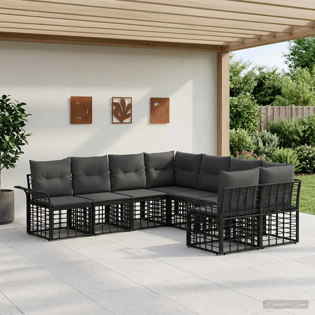 Set di divani da esterno 8 pcs Nero e Grigio scuro Poliestere 3437817