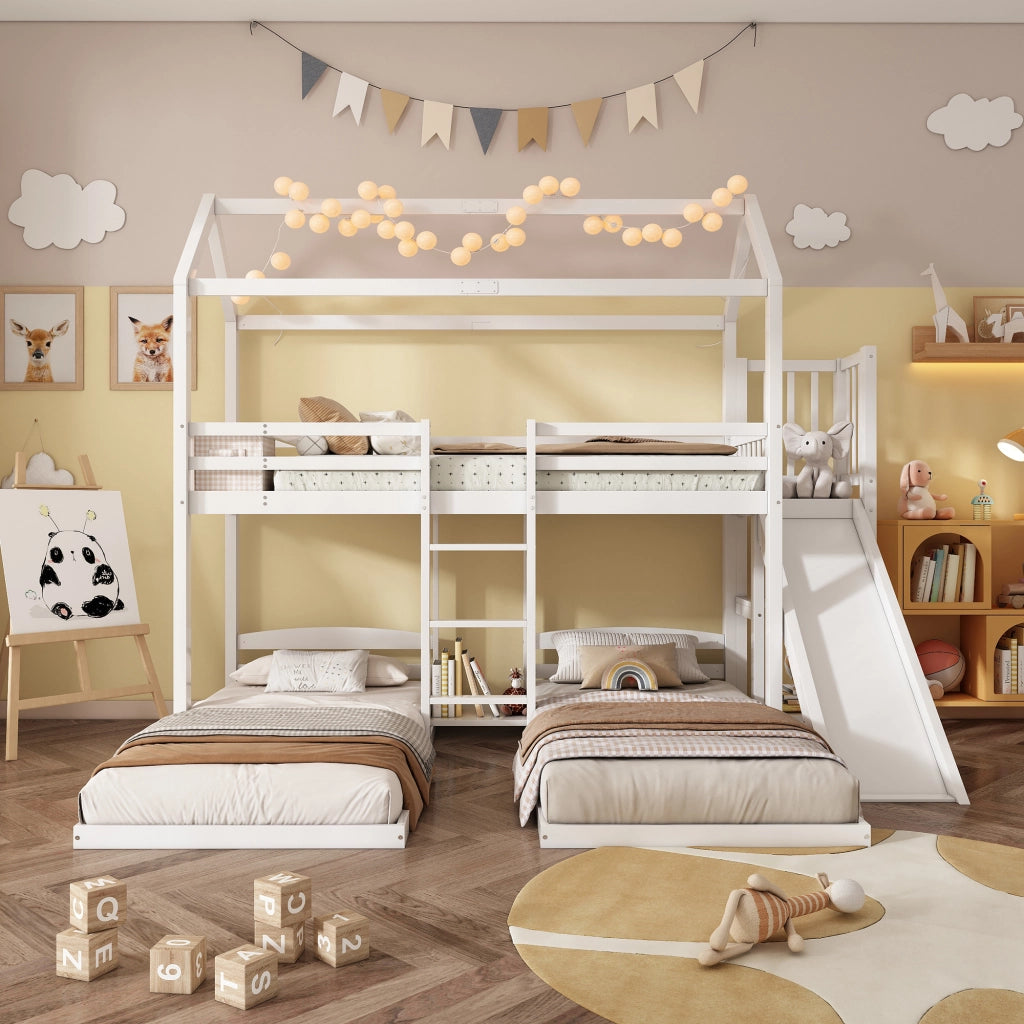 Etagenbett con scivolo in pino e MDF 90x200 cm
