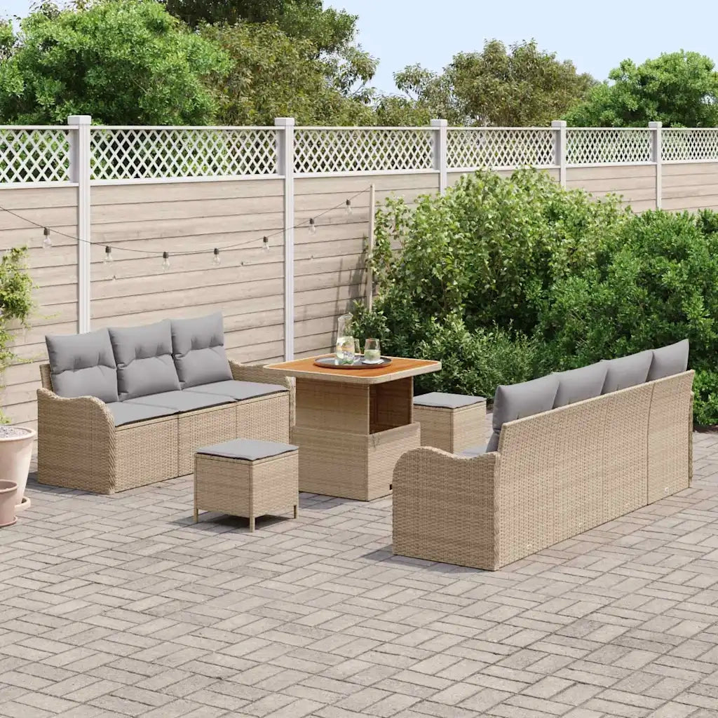 Set Divano da Giardino con cuscino 10 pcs Beige polyrattan 3362227