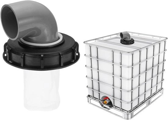 Filtro IBC da 163 mm, adattatore di tubo in plastica a 90 gradi, serbatoi di acqua da 1000 l, serbatoi di acqua da 1000 l, nero/grigio