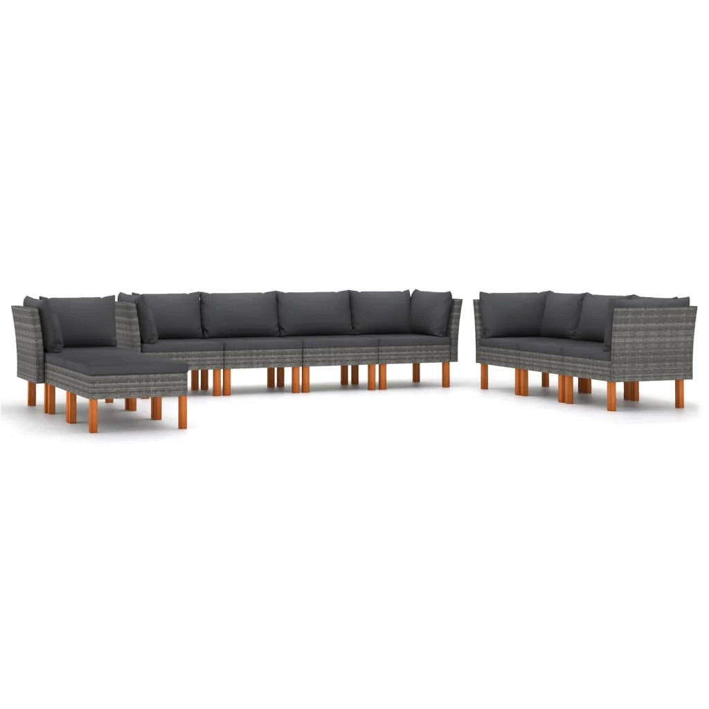 Set di mobili da giardino mobili da esterno 10 pezzi con cuscini resina intrecciata grigia 02_0015133