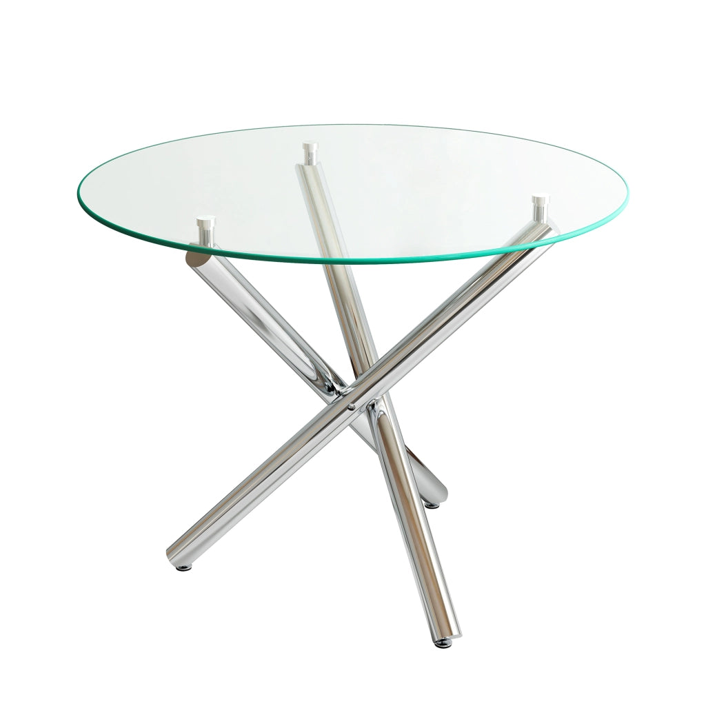 TAVOLO Rotondo in Vetro Temperato 80 x 80 x 76 cm Argento