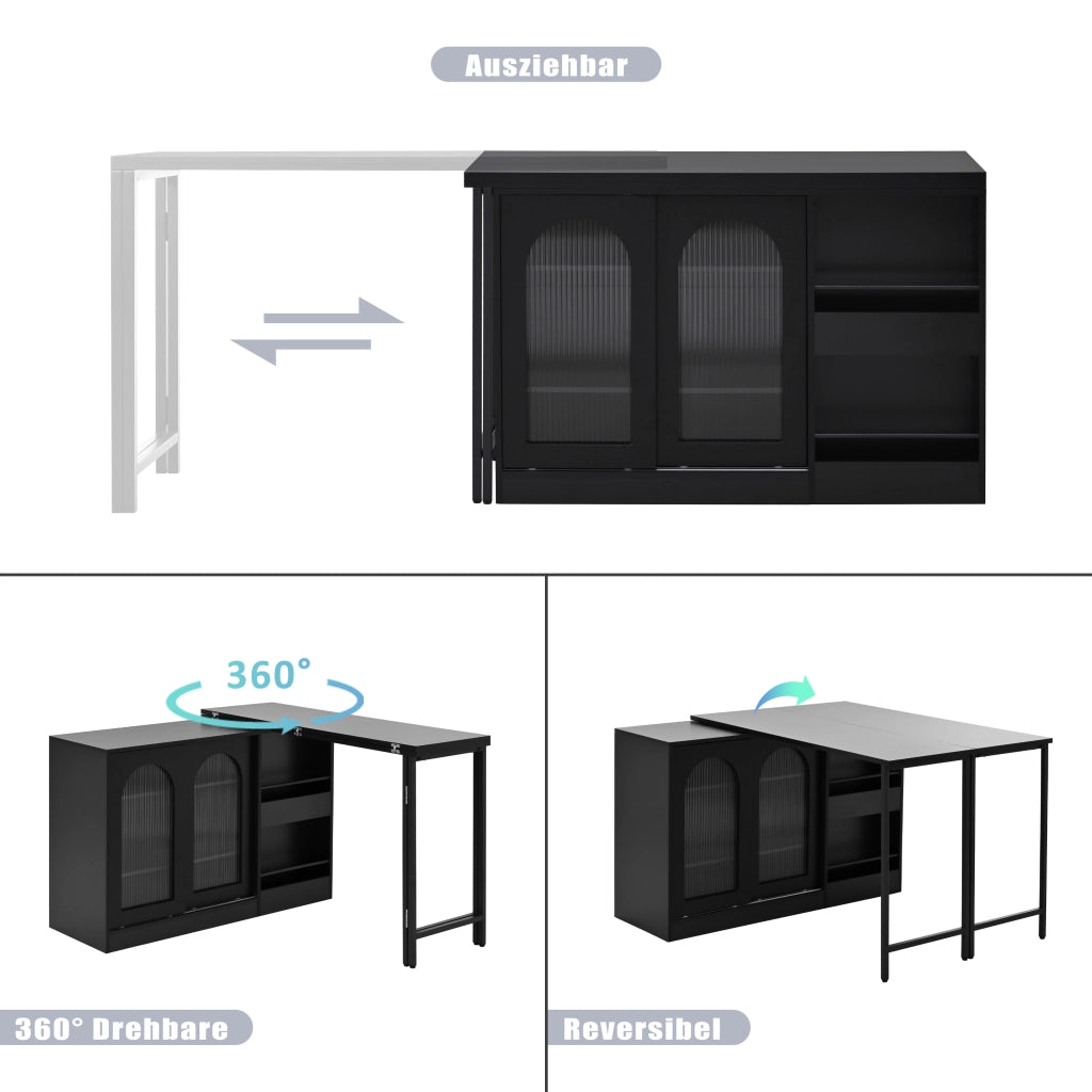 Tavolo da pranzo - bar moderno - estraibile - girevole 360° - con vano - ante in vetro - nero