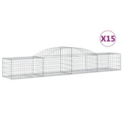 Cestini gabbioni recinzione a gabbia muro di contenimento ad arco 15 pezzi 300 x 50 x 40/60 cm ferro zincato argento 02_0040439