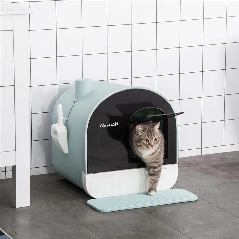 LETTIERA PER GATTI CHIUSA CON FILTRI, PALETTA E VASSOIO, STRUTTURA IN PP, 43X44X47CM, VERDE
