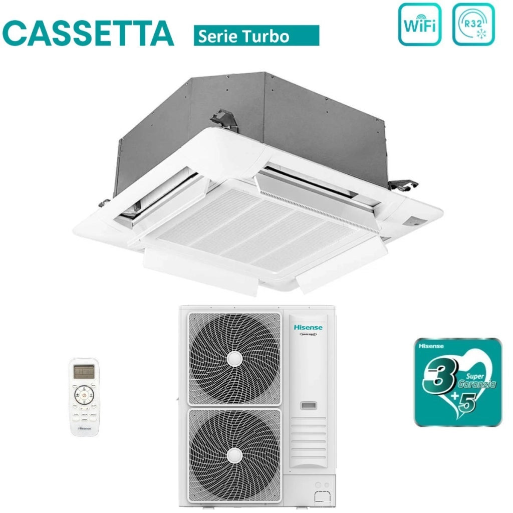 Condizionatore a Cassetta Hisense Turbo 48000 Btu AUC140UR4RKC8 R-32 Wi-Fi Optional con Telecomando e Pannello Incluso
