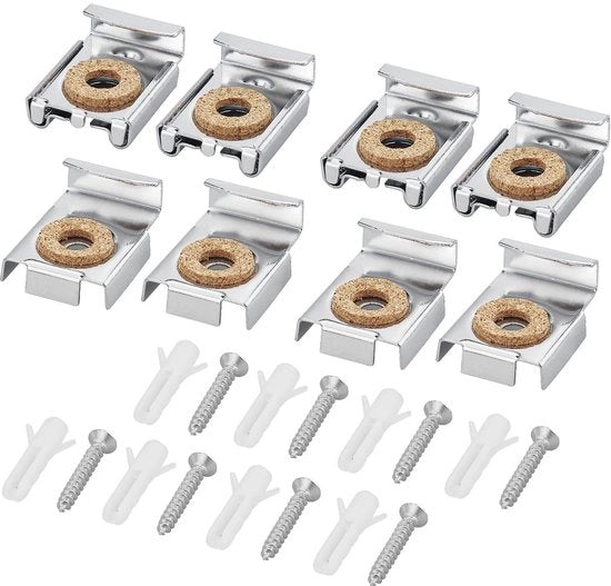 Supporti per specchi 8 pezzi - Specchi senza cornice - Viti per specchi - Sospensione a molla - Gomma antiscivolo - Installazione facile - Montaggio di specchi